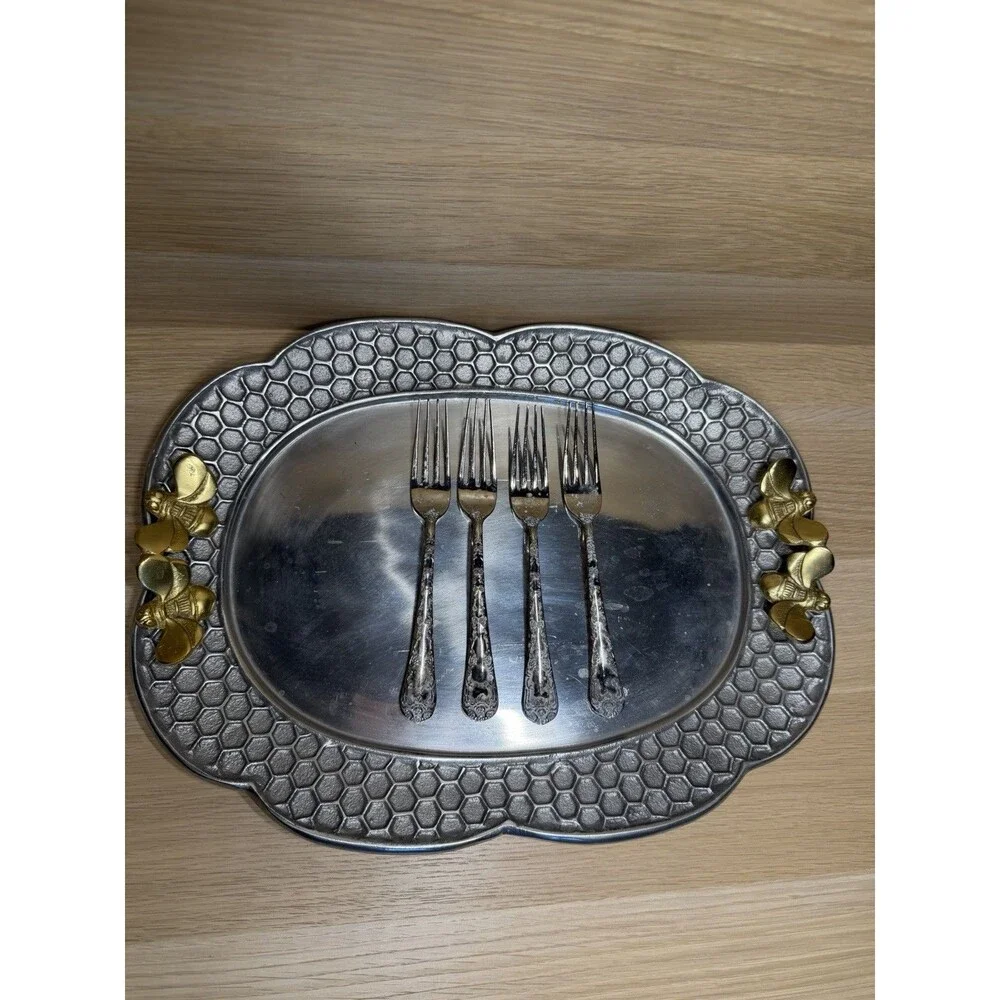 Vintage WM Rogers & Sons Enchanted Rose Pattern Silverware Plated 4 Dinner Forks